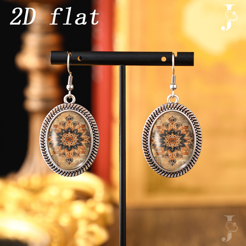 Women's Brown Tone Mandala Floral Art Pattern Earrings